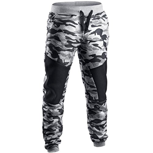 Lenfesh - Pantalons de survêtement Occasionnels de Printemps - Pantalon de Sport Camouflage Patchwork - Slim Pantalon Homme Treillis (M, Gris)