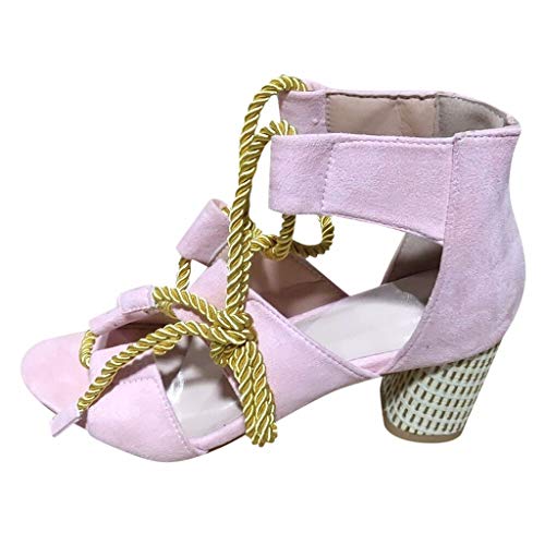 Preisvergleich Produktbild Sandalen Damen Sommer Sommerschuhe Blockabsatz Sandaletten mit Absatz Römersandalen Frauen Bohemia Schuhe Knöchel Schnalle Peep Toe Elegant High Heels Schuhe Strandschuhe Hanfseil Knöchelriemen
