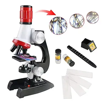 Lukzer Science Kits with Slides Educational Beginner Microscope Kit with LED 100X 400X and 1200X Magnification for Kids Students