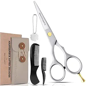 Beauty & Crafts 5.5 Beard Mustache Scissor with 2 comb and Carrying pouch- Japanese Steel Hair Trimming Kit for Mens Facial Hair-Shears for Personal Grooming, Cutting & Styling