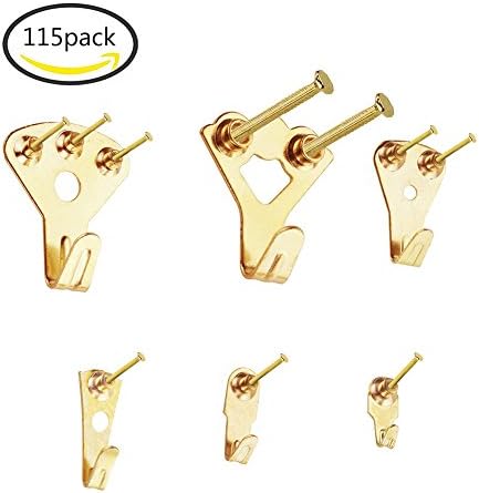 GABBREIN Picture Hangers,115 Packs Picture Hanger Hooks for Heavy Duty Picture Frame Hanging Golden Kit Can Holds 10-100 lbs