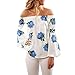 Produktbild DOLDOA Frauen-lange Hülse weg vom Schulter-Blumen gedruckten Blusen-beiläufigen Oberseiten-T-Shirt,Blau (Größe: 46 Fehlschlag: 104cm / 41.0 ")