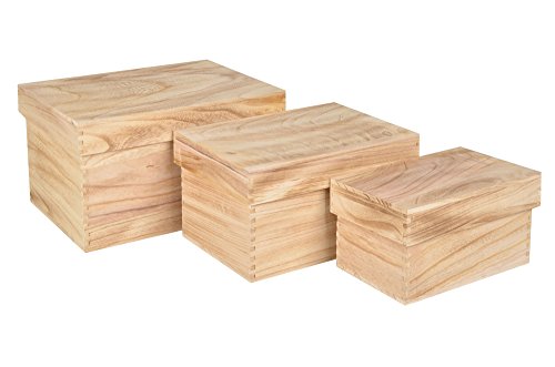 ts-ideen 3er Set Holzkisten mit Deckel dreiteilig Stapel-Box Holztruhen Aufbewahrungskiste Antik Shabby Vintage Holz-Kiste natur - 2