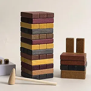 Toyshine Wooden Tumbling Tower Game | Dark Colored Wooden Blocks Stacking Board Games for Kids and All Ages