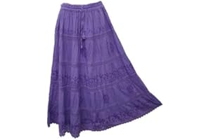 Doorwaytofashion Women Cotton Maxi Full Length Skirt Embroidered Boho Casual Festival Summer UK 10,12,14,16,18