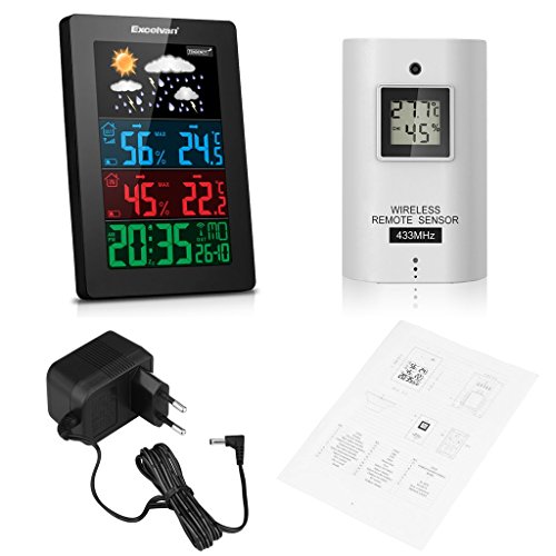 Excelvan Wireless Bunte Wetterstation Thermometer Hygrometer Indoor & Outdoor Funkwetterstationen mit vorhersage Temperatur Luftfeuchtigkeit Außensensor - 4