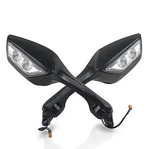 Gate 7 LED Indicator Led Light R1 Style Side View, Rear View front Mirror Set for Yamaha R15 V3 (Black, Set of 2)