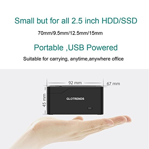 Mini SSD HDD Docking Station – GLOTRENDS K1 2,5 Zoll USB 3.0 SATA Festplatten Dock Docking Station, Maximal unterstützt 3TB Festplatten und 15mm dicke Festplatten, Stromversorgung über USB, aus ABS Plastik - 2