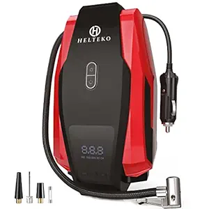 Helteko Portable Air Compressor Pump 150PSI 12V - Digital Tire Inflator - Auto Tire Pump with Emergency Led Lighting and Long Cable for Car - Bicycle - Motorcycle - Basketball and Others