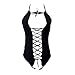 Produktbild CLOOM Bodys Sexy Lingeries Mesh Nightwear Casual Reizvolle Dessous Neckholder V-Ausschnitt Unterwäsche Ärmellos Korsett Lace Up Bandage Vorderseite Sexy Dessous (Schwarz, 2XL)