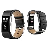 Altsommer für Fitbit Charge 2 Armband Luxus Leder Uhrenarmband Herren Damen Uhrenarmbänder Kleine Edelstahl Gürtelschnalle Armband Lederarmband Sehr Schön Gearbeitetes Ersetzen (Schwarz)
