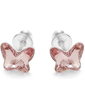 butterfly Mädchen Ohrstecker Silber rosa Swarovski Elements original Schmetterling Satin-Beutel, tolle Geschenke...
