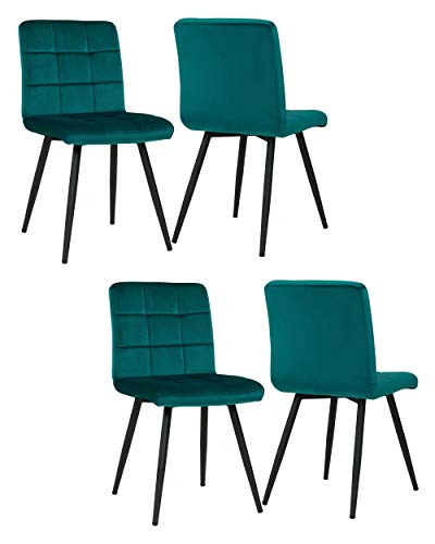 Duhome 4X Sedia da Sala da Pranzo Verde bluastro Blu Tessuto (Velluto) Sedia Imbottita Design Retro con Piedini in Metallo Vintage Selezione Colore 8043B