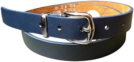 Thin Leather Belt by Forest Belt Company: 25mm Wide: BLACK : BURGUNDY : BROWN : BLUE : WHITE : TAN : GREY (MEDIUM 32" - 36", BLUE)