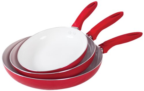 Anika Ceramic Ceramic Frying Pans, Set of 3, Red