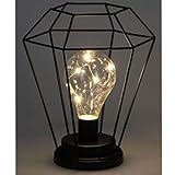 Farbe Metall : Schwarz Designer Metall LED Lampe Geometrisch Glühbirne Laterne Schwarz H22cm Batterie betrieben Messeneuheit