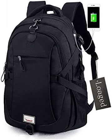 Anti-theft Laptop Backpack, Business Bags with USB Charging Port Men Women Slim Travel Water Resistant School College Bookbag for 15.6-Inch Laptop/Notebook/Computer by Loaged (Black)