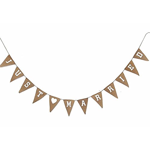 Zedtom Jute Trigonal Banner Wimpel "JUST MARRIED" Geburtstag Banner Flag für Party Geburtstag Deco, Länge 2.8M