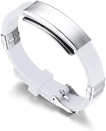 22.7 cm LianDuo Silicone Watch Band Wrist Bracelet Bangle White For Men,Free engraving