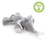 Ciuccio BabyHuggle Elefante - Succhietto Pupazzo, Peluche con Succhiotto Silicone Bebè Rimovibile, Clip Ciucciotto Catenella e Suono. Supporto per Massaggiagengive