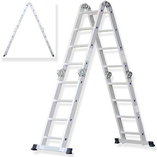 Masko® 6in1 Mehrzweckleiter 4.70M ALU Anlegeleiter Klappleiter Stehleiter Aluminium Modell: 4 x 4 Stufen mit Plattform - 2