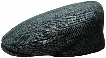 Quiet Man Collection Grey Tartan &amp; Herringbone Wool Cap Premium Quality 