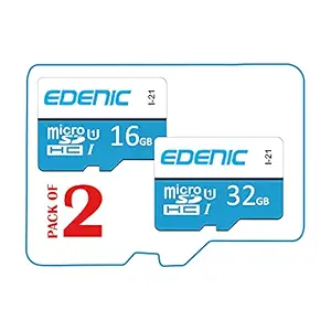 Edenic Premium 16GB+32GB Memory Card,16GB+32GB Micro SDHC Card,Class 10,Fast Speed for Smartphones, Tablets and Other Micro Slots wtih Data Transfer(Combo-Pack of 2)