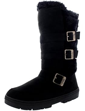 Damen Triple Buckle Pelz Gefüttert Wasserdicht Winter Schnee Lange Mitte Wade Sitefel