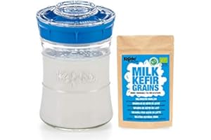 Kefirko Complete Milk KEFIR Starter Kit 848ml Jar with Organic Grains – Make Your own Probiotic Drinks at Home for Good Gut Health and Build Your Immunity. (Blue)