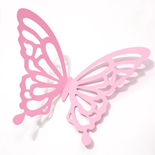 Wandkings 3D Schmetterlinge in ROSA mit Ornamenten / Muster, 12 STÜCK im Set mit Klebepunkten - 3