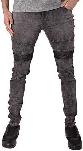 Mens Jeans Wear Skinny Stretch Distress Ripped Biker Designer Branded Denim Pants (34 Waist 32 Leg, Grey)