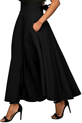 shelovesclothingWomen's Retro High Waisted Pleated Belted Maxi Skirt (XX-Large 20-22 UK, Black)
