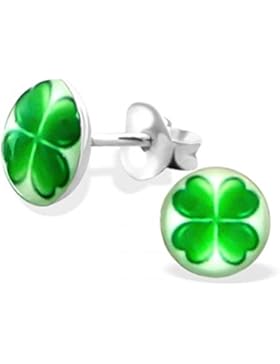 mon-bijou–h19779–Ohrring Kleeblatt Glücksbringer aus Sterling-Silber 925/1000