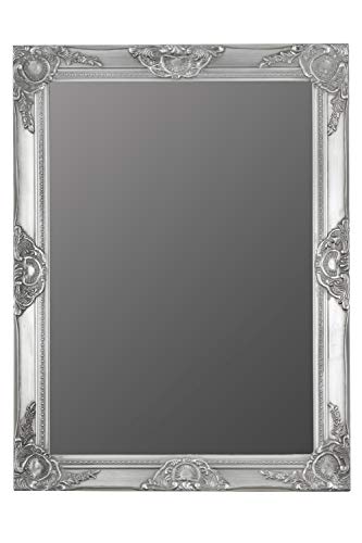 elbmoebel Specchio da Parete in Antico con Patina Leggera con Cornice di Legno della casa di Campagna di Stile, Legno, Argento, 82 x 62cm