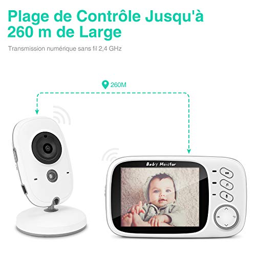 Moniteur Bébé, BOIFUN Babyphone Vidéo Caméra Surveillance Numérique Sans Fil avec 3.2"LCD, VOX, Vision Nocturne, Communication Bidirectionnelle, Capteur de Température, Berceuses, Rechargeable Moniteur Bébé, BOIFUN Babyphone Vidéo Caméra Surveillance Numérique Sans Fil avec 3.2"LCD, VOX, Vision Nocturne, Communication Bidirectionnelle, Capteur de Température, Berceuses, Rechargeable