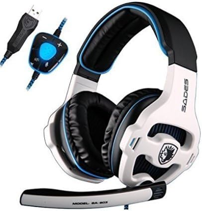 SA903 7.1 Surround Sound Over-ear USB Computer Gaming Headset with Hidden Microphone,Volume Control for Pc Gamers in White Black