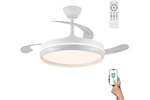wonderlamp Ventilador LED aspas plegables Michu Evo 72W con Memoria de encendido, APP, Mando a distancia CCT 3000-4000-6000K, Intensidad Regulable, Silencioso