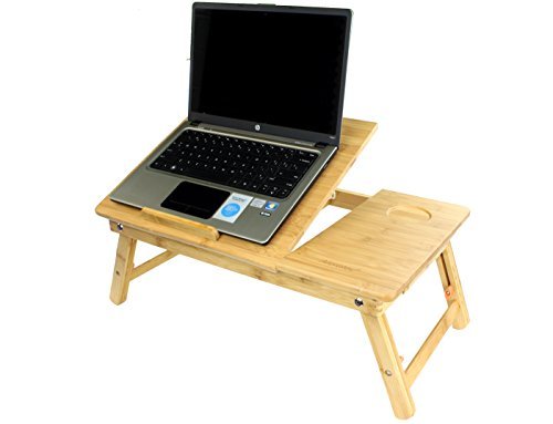 Aleratec Natural Bamboo Adjustable Laptop Stand Up to 15in Folding Bed Table by Aleratec