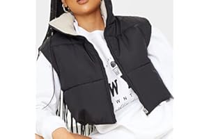 NMVB Chaleco Acolchado para Mujer, algodón Acolchado, Corto, con Cremallera, Cuello Alto, sin Mangas, Chaleco Reversible, Chaquetas de Color en Contraste, Doble Cara para Usar
