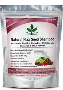 Havintha Natural Flaxseed Shampoo with Amla Reetha Shikakai Methidana Hibiscus and Milk Powder for Dry Hair - 227gm