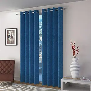 Fresh From Loom Jute Eyelet Curtains(Blue, 7ft) - Pack of 2