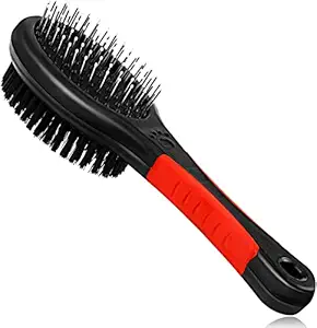 Emily Pets Double Sided Pet Grooming Brush Double Sided Pet Slicker Brush Detangling Comb Cat and Dog Shedding Removal Cleaning Brush for Short or Long Hair(Color: Red)