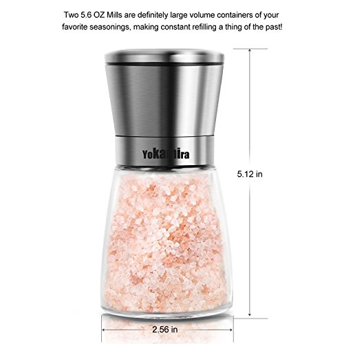 confronta il prezzo Yokamira Set di 2 Macina Sale e Pepe - Premium Macinino Sale & Pepe in Acciaio Inossidabile con Corpo in Vetro e Grana Regolabile, Saliera e Pepiera in Acciaio Inossidabile Spazzolato miglior prezzo