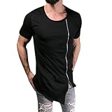 Luckycat Fitness T-Shirt Unregelmäßig Kurzarm Herren Funktionelle Sport Bekleidung Gym Workout Training Slim Fit Sommer Trikot Sport Casual Freizeit Unterhemd Style mit Reißverschluss