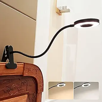 6W LED USB Dimmable Clip on Reading Light,Clip Laptop Lamp for Book,Piano,Bed Headboard,Desk,Eye-Care 2 Light Color Switchable, Adapter Included(Black)