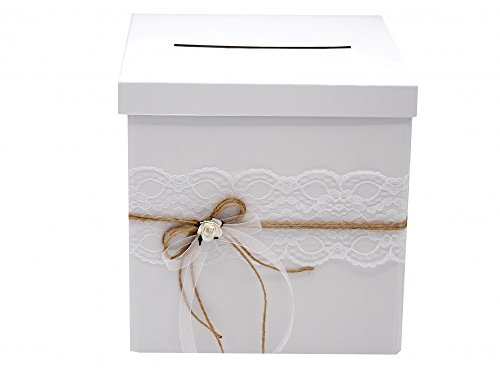 Briefbox MIRA Hochzeit Vintage Spitze Natur Kartenbox Geldgeschenkbox Weiß - 2