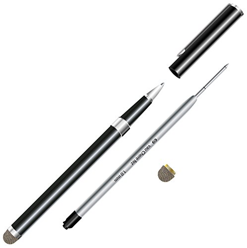 vau Stylus Plus 2.0 - schwarz - Eingabestift & Kugelschreiber für Apple iPhone, iPad + Galaxy Tab, S4, S5 & Co. + EXTRA Ersatzmine & Spitze