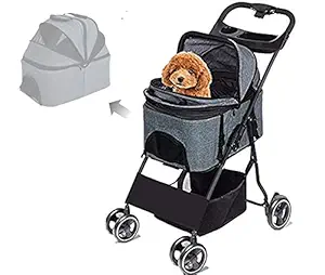 Totoro ball Dog Stroller Pet Stroller Cat Stroller for Medium Small Dogs Foldable Travel 4 Wheels 3 in 1 Pet Basket + Stroller with Handle EVA Wheels Brakes Basket Storage Bag 3-Stage Canopy