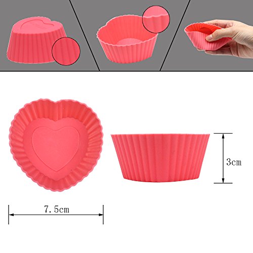 Goodlucky365 24 Stück Silikon Muffinform Backform Cupcake Muffinförmchen Silikon Muffin Form(8 Stück Rund, 8 Stück Herz, Stück Rechteck) Hitzebeständig 480°F Backenform - 3