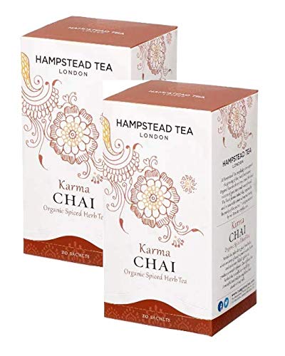 Hampstead Tea London Té de hierbas aromáticas Karma Chai orgánico/Infusión orgánica Karma Chai con hierbas y especias - 2 x 20 sobres (80 gramos)